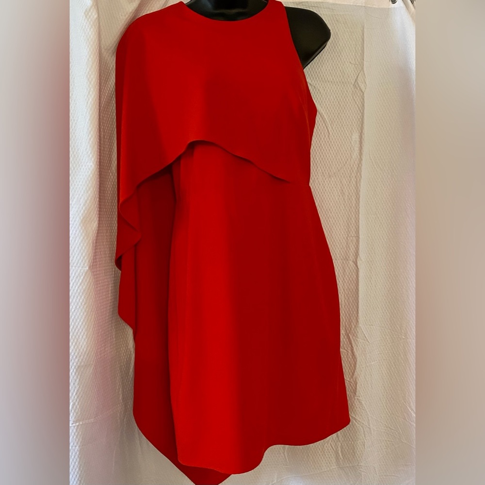 Halston Heritage one shoulder cape dress